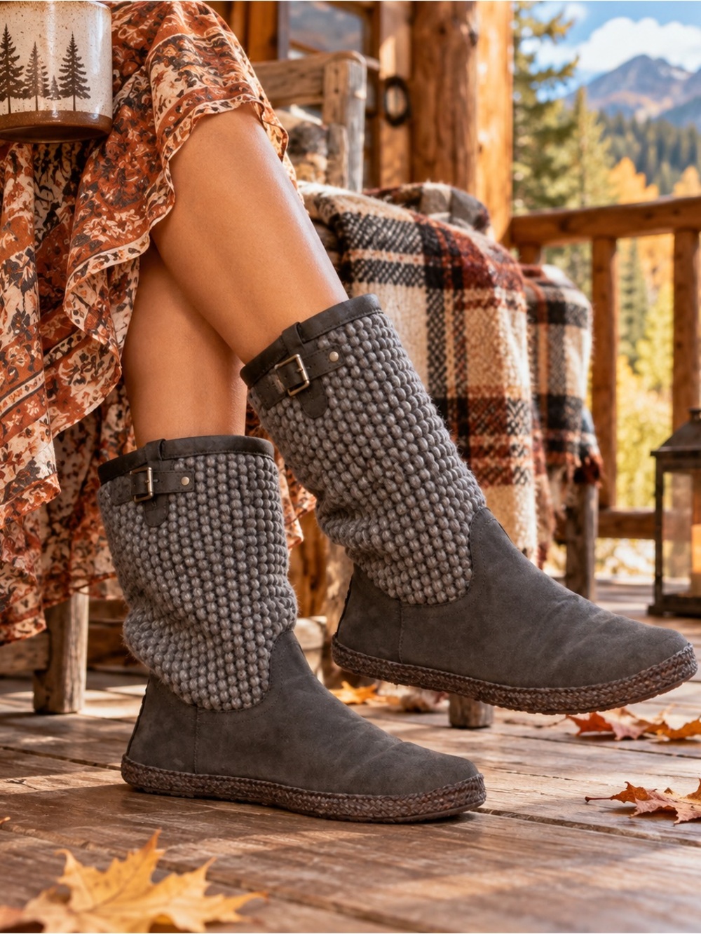 UGG Australia Sweater/Leather Boots Women’s Size 8.5